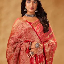 FLOURIOUS Ethnic Motifs Woven Design Zari Pure Georgette Banarasi Saree image 3