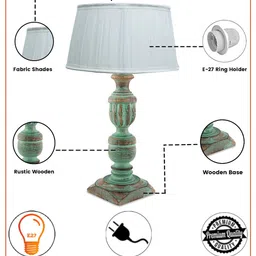 Homesake White & Green Rustic Algae French Trophy Carved Table Lamp With Wooden Base image 2