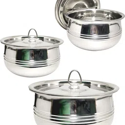 bartan hub Steel Serving Bowl Stainless Steel Bowl Set of 3 with Lid-picture-22
