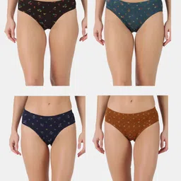 Pack of 4 Dollar Lehar Super Combed Cotton Women's Printed Solid Panty Women Hipster Multicolor Panty-picture-38