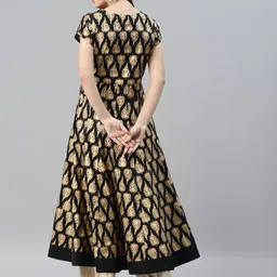 MBE Women Black & Beige Ethnic Motifs Printed Anarkali Kurta image 5