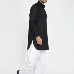 ROYAL KURTA Men Black Pleated Pure Cotton Kurti with Patiala image 5