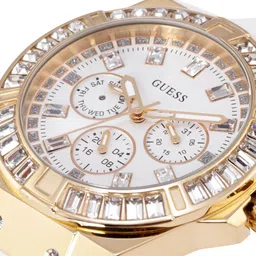 GUESS Women White Embellished Dial & White Straps Analogue Multi Function Watch image 5