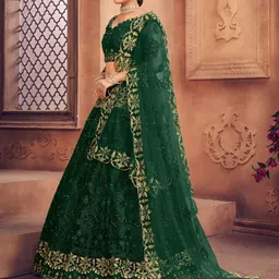 KALINI Embroidered Beads and Stones Semi-Stitched Lehenga & Unstitched Blouse With Dupatta image 4
