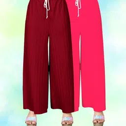 vspcreation Pack of 2 Women Regular Fit Multicolor Lycra Blend Trousers-picture-18