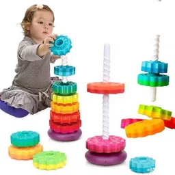 helistr Spinning Stacking Toy,Rainbow Spin Tower, Educational Toddler Learning Toy image 5