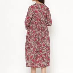 CRAFIQA Grey Floral Printed Maternity & Nursing Cotton A-Line Midi Dress image 4