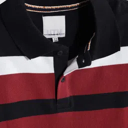 UTH by Roadster Boys Maroon & Black Striped Polo Collar Pure Cotton T-shirt image 5