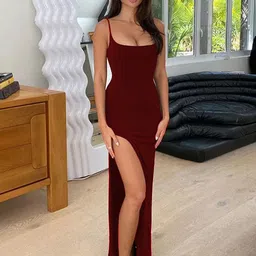 traquila Women Bodycon Maroon Maxi/Full Length Dress image 1