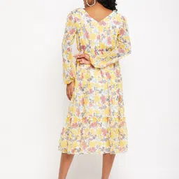 Bitterlime Floral Printed Puff Sleeves Georgette A-Line Midi Dress image 5