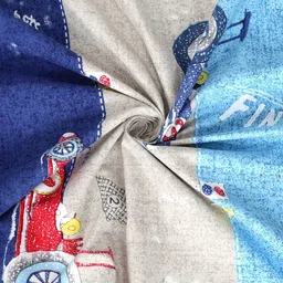 Arrabi Biege & Blue Cartoon 300 TC King Size Fitted Bedsheet with 2 Pillow Covers image 2