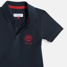 U.S. Polo Assn. Kids Boys Navy Blue Polo Collar Pure Cotton T-shirt with Embroidery image 2