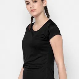 dsws Pack of 2 Women Sporty, Solid Round Neck Polyester Dark Blue, Black T-Shirt image 4