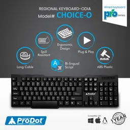 PRODOT Choice-Oriya with 104 Keys Wired USB Standard Multi-device Keyboard Compatible with Desktop, Laptop, Mac stand support,Odiya Keyboard image 2