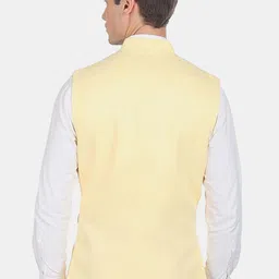 AD By Arvind Men Yellow Solid Woven Nehru Jacket image 2