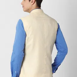 Peter England Elite Men Cream Printed Nehru Jackets image 2