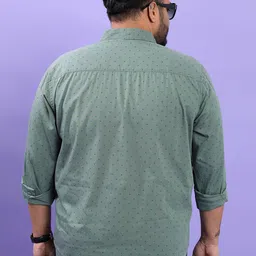 HIGHLANDER Plus Size Green Micro Ditsy Printed Spread Collar Cotton Casual Shirt image 4