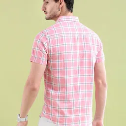 The Indian Garage Co Men Pink Windowpane Checked Casual Shirt image 5