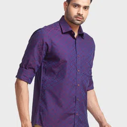 ColorPlus Men Red Tailored Fit Checked Organic Cotton Casual Shirt image 2