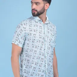 Crimsoune Club Classic Slim Fit Floral Printed Spread Collar Cotton Curved Casual Shirt image 3