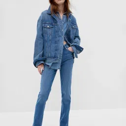 gap Women Mid-Wash Recycled Straight Fit Jeans image 4