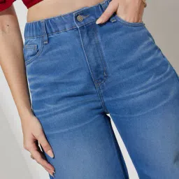 Shein Full Length Semi-Elasticated Waist Mid Wash Jeans image 4