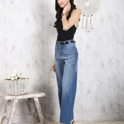 Shein High Rise Full Length Mid Wash Jeans image 4