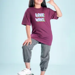 NUSYL Girls Typography Printed Drop-Shoulder Sleeves Longline Oversized T-shirt image 3