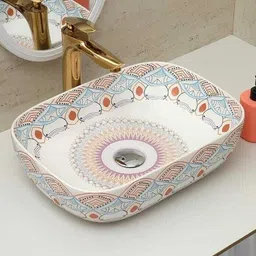 solano Premium Quality Ceramic Glossy Moroccan Art Basin For Bathrooms & Living Room MR-014 [18 x 13 x 5 ]INCH Table Top Basin-picture-32