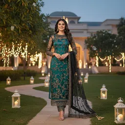 trivora Semi Stitched Net/Lace Kurta & Churidar Material Embroidered image 4