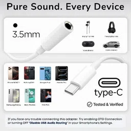 ElctroTech USB-C to 3.5mm Audio Jack Connector/Adapter White Elctro-2.0 Phone Converter image 4