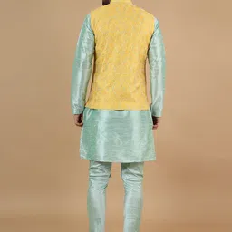 Wintage Mandarin Collar Straight Kurta & Pyjamas With Nehru Jacket image 4