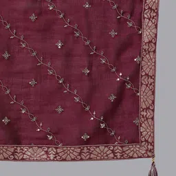 AHIKA Burgundy Ethnic Motifs Embroidered Kurta with Palazzos & Dupatta image 4