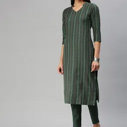 KALINI Mandarin Collar  Woven Design Kurta with Trousers image 4