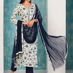 Anni Designer Floral Printed Mirror Work Straight Kurta with Trousers & Dupatta image 4