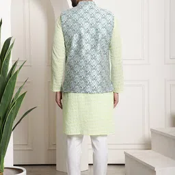 SOJANYA Ethnic Motifs Embroidered Straight Cotton Kurta With Churidar With Nehru Jacket image 4