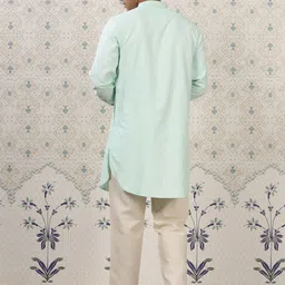 Ode by House of Pataudi Green & Beige Band Collar Straight Kurta with Pyjamas image 4