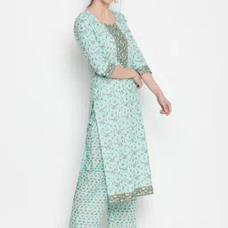 GLAM ROOTS Floral Printed Pure Cotton Kurta With Trousers &  Dupatta image 4