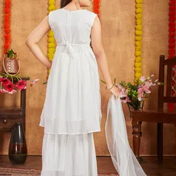 BAESD Girls Floral Embroidered Sequinned A-Line Kurta With Sharara & Dupatta image 4