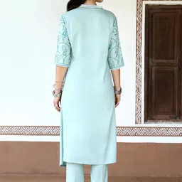 QISSA Floral Printed Regular Kurta with Trousers image 4