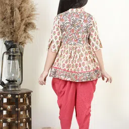 here&now x kinder kids Kinder Kids Girls Floral Printed Empire Gotta Patti Pure Cotton Kurti With Dhoti Pants image 4