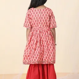 Sangria Girls Floral Printed V-Neck Angrakha Kurta & Sharara image 4