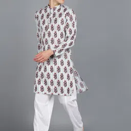 HERE&NOW Floral Printed Band Collar Kurta with Pyjamas image 4