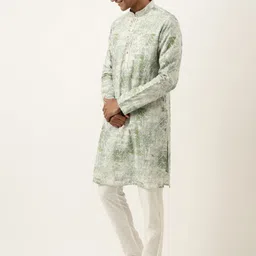 TheEthnic.Co Embroidered Long Sleeves Mandarin Collar Pure Cotton Kurta with Pyjamas image 4