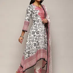 Biba Floral Printed Pure Cotton Kurta & Trousers With Dupatta image 4