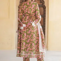 KALINI Floral Embroidered Gotta Patti Angrakha Pure Cotton Kurta with Trousers & Dupatta image 4