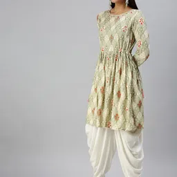 SHOWOFF Ethnic Motifs Printed A-Line Sequined Beads and Stones Kurta with Dhoti Pants image 4