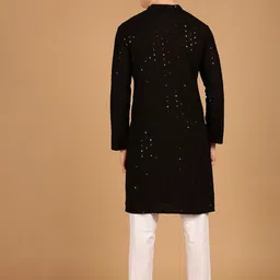 SOJANYA Ethnic Motifs Embroidered Sequined Pure Cotton Kurta with Pyjamas image 4