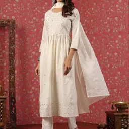 Readiprint Fashions  Floral Embroidered Pure Cotton Kurta With Trousers & Dupatta image 4