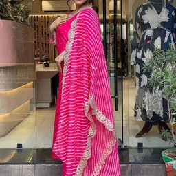 KALINI Bandhani embroidered V Neck Three-Quarter Sleeves Kurta Set image 5